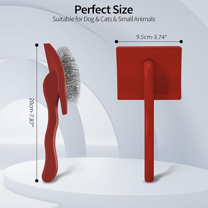 Pet Slicker Brush for Long & Short Hair - Detangling Tool for Dogs & Cats - 135° Angled Stainless Steel Pins, Curved Handle - Gentle Grooming for Small/Medium/Large Breeds (Red)