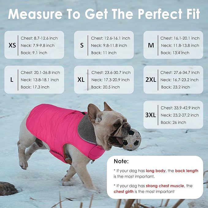 Dog Winter Coat, Waterproof Dog Jacket with Leash Hole, Reflective Adjustable Pet Snow Vest, Warm Fleece Sweater for Small Medium Large Dogs - Pink, S