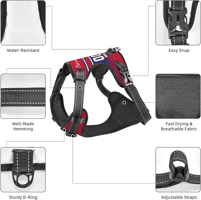 Custom Buffalo Dog Harness with Reflective Stripes Personalized Name and Number Dog Vest Harness with Pet Traction Rope for Small Medium Large Dog