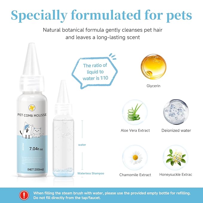 Pet Steam Brush Set for Dogs & Cats, Includes 3-in-1 Self Cleaning Spray Comb, Waterless Shampoo, Defur Tool, Bath Gloves, Bath Brush, Tooth & Ear Brush, Towel (11PCS)