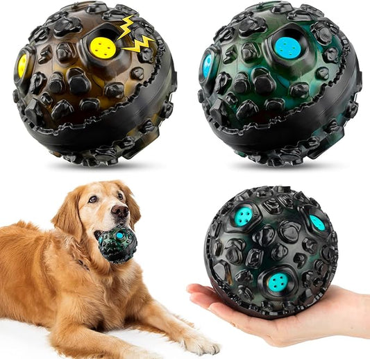 Honoson 2 Pcs Dog Ball for Aggressive Chewers, Indestructible Interactive Dog Toy with Squeaky Giggle, Elastic Rubber Wobble Chew Toy for Small Medium Large Dogs, Teeth Cleaning