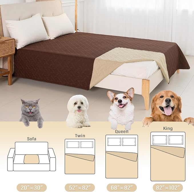 Dog Bed Cover for Pets Blankets Rug Pads for Couch Protection Waterproof Bed Covers Dog Blanket Furniture Protector Reusable Changing Pad (Brown+Beige, 62"x82")