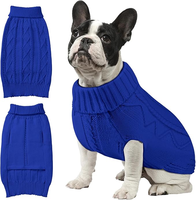 Dog Sweaters for Small Medium Large Dogs Girl, Soft Warm Turtleneck Pup Dogs Shirt, Double Knitting Collar for Outdoor Playing, Warm Dog Clothes (XS,Royal Blue)