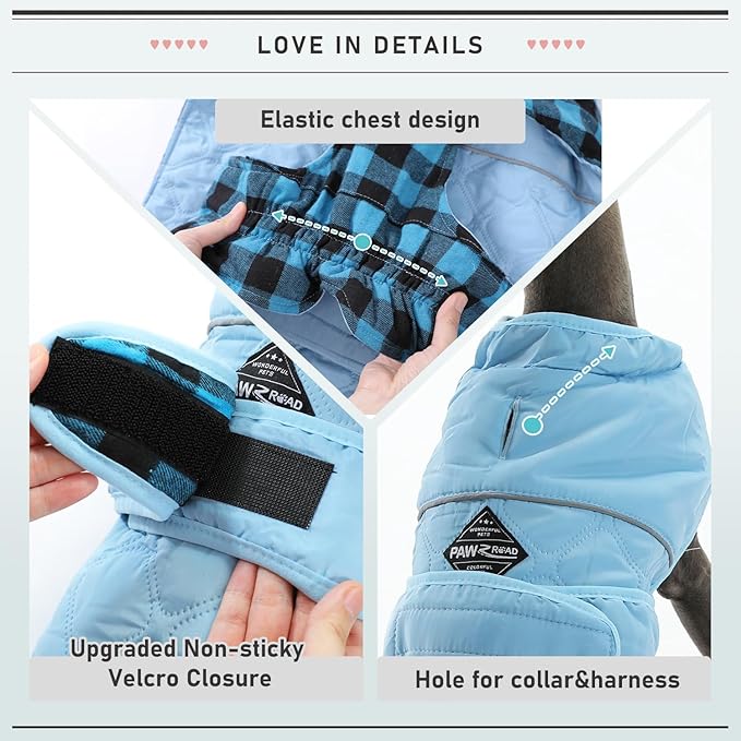 PAWZ Road Dog Winter Coat with 5 Layers Warm Material, Reversible Dog Clothes with 2 Sides, Dog Jacket Outdoor Water Repellent, (Blue Plaid XS)