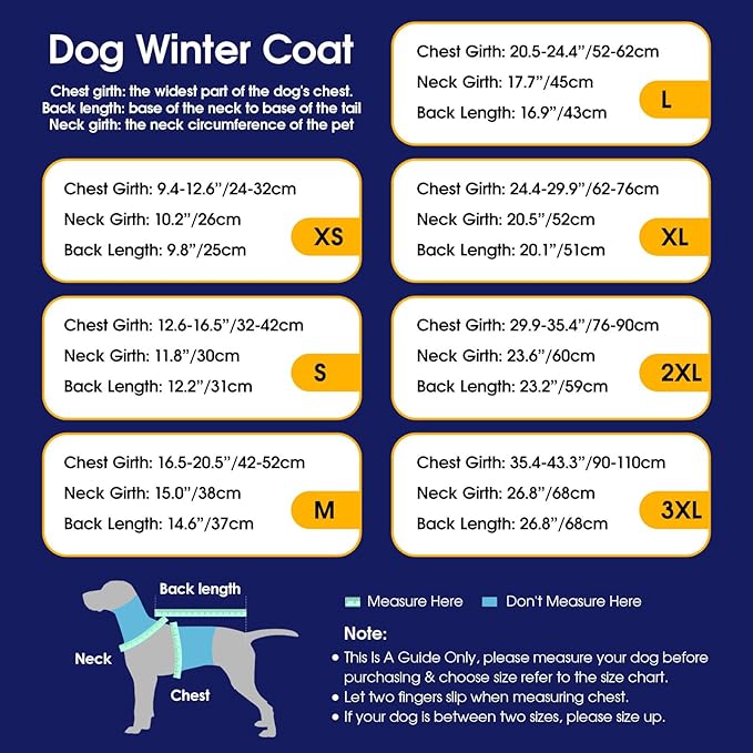Dog Winter Coat Warm Padded Puppy Jacket Windproof Water Resistant Clothes for Small Medium Large Pets Christmas Sweater Outfit Vest(DarkBlue, XS)