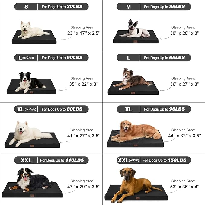 Outdoor Dog Bed for Medium Dogs, Waterproof Dog Crate Mat Orthopedic Egg Crate Foam Pet Bed with Washable Removable Oxford Cover, Black