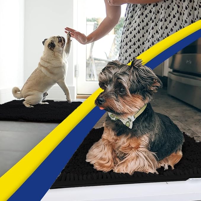 Muddy Mat® AS-SEEN-ON-TV Highly Absorbent Microfiber Door Mat and Pet Rug, Non Slip Thick Washable Area and Bath Mat Soft Chenille for Kitchen Bathroom Bedroom Indoor and Outdoor - Black 6ft x 9ft