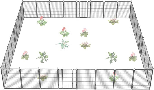 FXW Garden Fence Outdoor for The Yard – 40in(H) x 72.9ft(L) Heavy Duty Metal Animal Barrier for Dog and Rabbit, Decorative Dog Fence, 32 Panels, Silver
