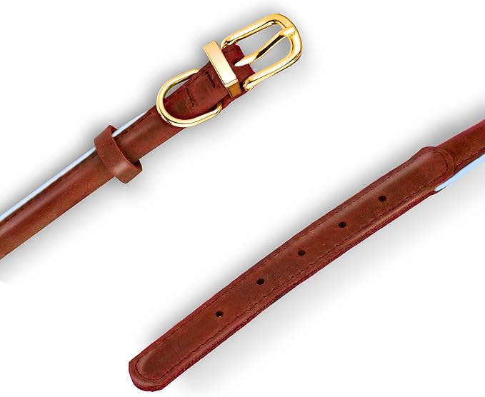 OOPSDOGGY Reflective Rolled Leather Dog Collar Adjustable Soft Padded Pet Collar for Small Medium Large Breed Dogs (Brown, XS, 8"-11")