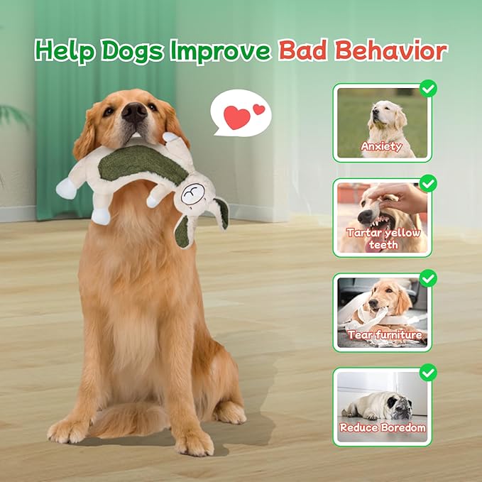 2 Pack Crinkle Squeaky Dog Toys for Aggressive Chewers, Less Stuffed Dog Toy to Keep Them Busy, Plush Interactive Pet Toys for Dogs, Tough Chew Toys for Small Medium Large Dogs