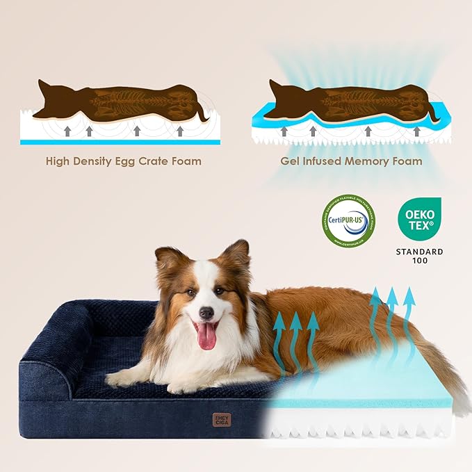EHEYCIGA Memory Foam Dog Bed XLarge Sized Dogs, Extra Large Dog Bed Orthopedic with Washable Removable Cover, Waterproof XL Pet Bed Couch, 44x33x6 Inches, Navy Blue
