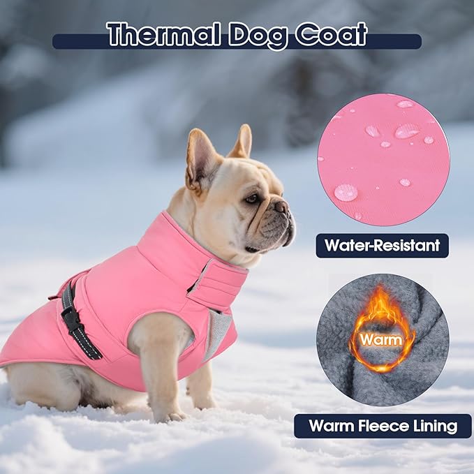 IECOii Dog Jackets for Large Dogs - Reflective & Adjustable & Windproof Vest with Warm Fleece Lining for German & Shepherd & Labrador, Waterproof Snow Coats for Walking & Hiking, Pink, Size 2XL