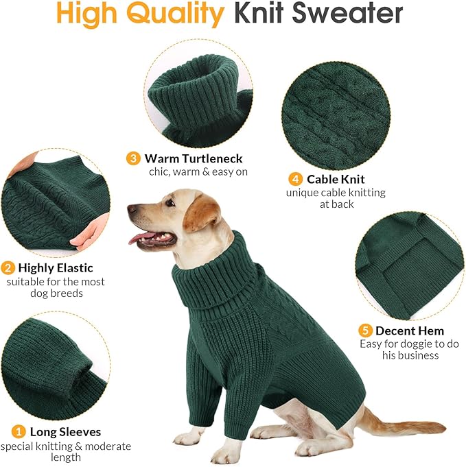 Queenmore Medium Dog Sweater, Dog Sweaters for Medium Dogs Girl or Boy, Medium Dog Christmas Sweater, Winter Doggie Sweatshirt Knitwear, Pet Chunky Warm Coat for Small Large Size Dogs, Green M
