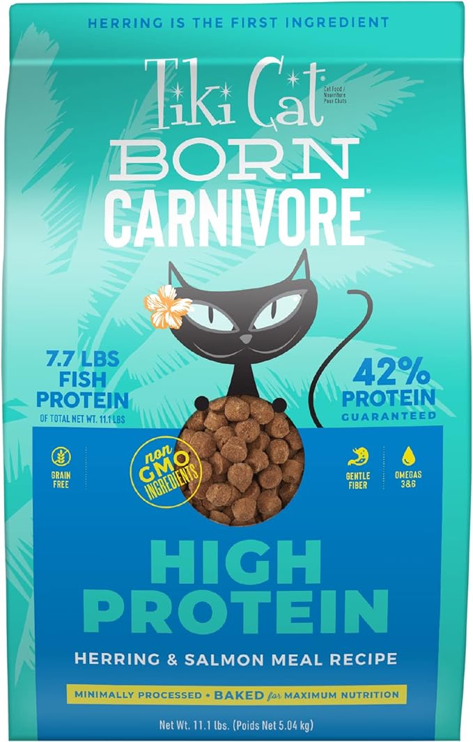 Tiki Cat Born Carnivore High Protein Dry Cat Food, Herring & Salmon Meal, 11.1 lbs. Bag