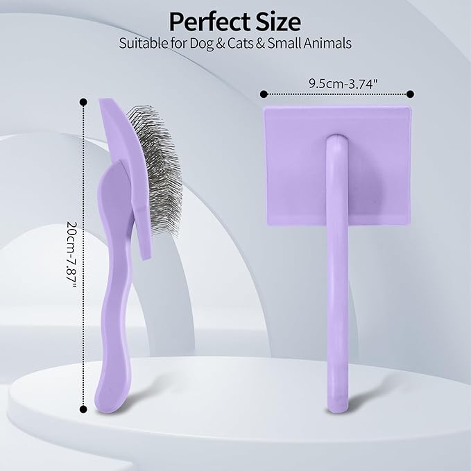 Pet Slicker Brush for Long & Short Hair - Detangling Tool for Dogs & Cats - 135° Angled Stainless Steel Pins, Curved Handle - Gentle Grooming for Small/Medium/Large Breeds (Lavender)
