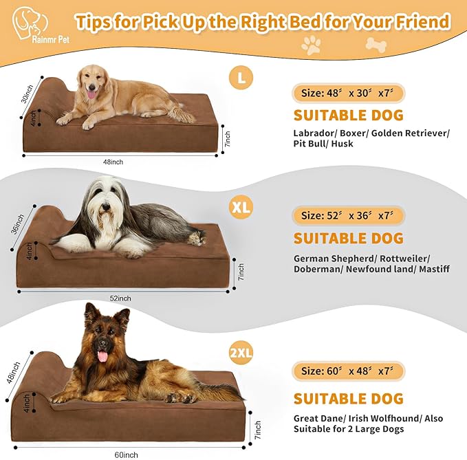 Orthopedic Dog Beds for Large Dogs, 7" Memory Foam Dog Beds with Waterproof Liner, Chew Proof Microsuede Cover, Removable and Washable, Nonskid Bottom, 48"x30"x7" L Chocolate