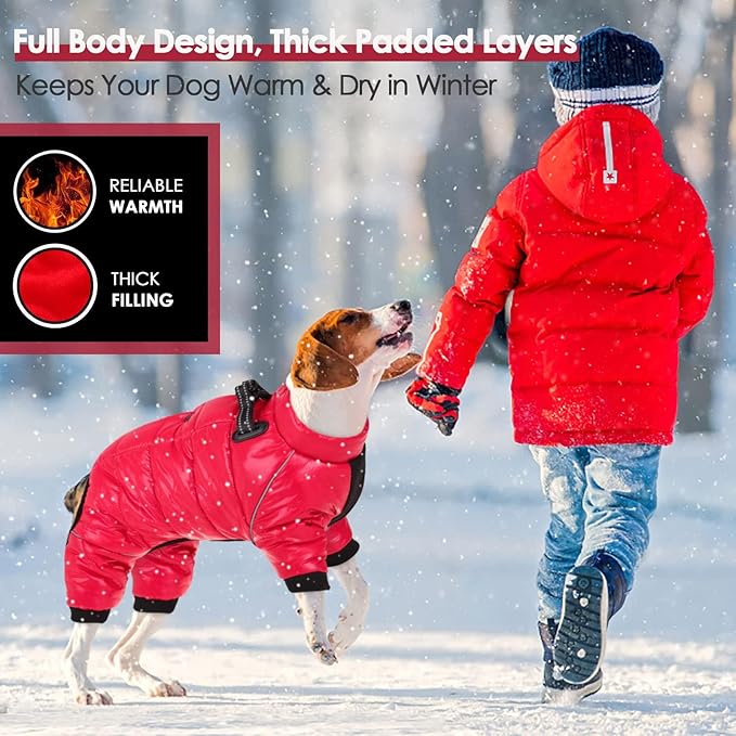 AOFITEE Dog Coat, Waterproof Dog Jacket for Winter, Warm Fullbody Dogs Snowsuit, Winter Coat for Small Dogs, Zip Up Pet Puffer Jacket Fleece Vest, Outdoor Reflective Pet Coats, Christmas Red, Medium