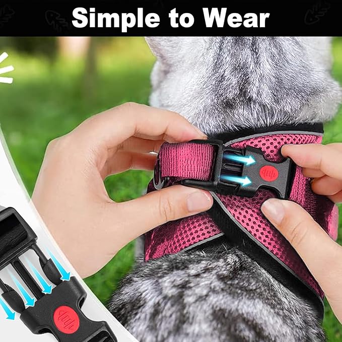 Cat Harness and Leash for Walking, Retractable Cat Harnesses and Leash Set Escape Proof, Breathable Soft Kitten Small Large Harness for Travel Training and Walking, Pink, XXS