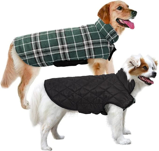 MIGOHI Reversible Dog Coat, Windproof, Waterproof Winter Jacket for Cold Weather, Plaid Dog Coats for Male Female, Green, L