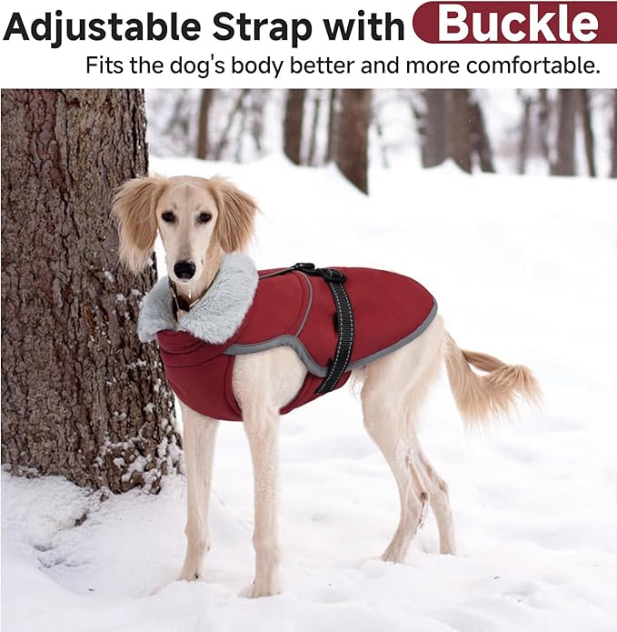 Lelepet Warm Dog Winter Coat Reflective Dog Jacket Fleece Vest Waterproof Windproof Cold Weather Coats with Adjustable Buckle Plush Turtleneck Pet Snowsuit for Small Medium Large Dogs,Bichon,M