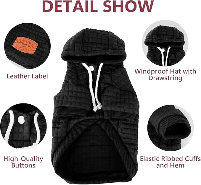 2 Pack Dog Hoodie Sweaters for Small Medium Dogs Warm Dog Clothes for Large Dogs Soft Waffle-Like Laminated Sweatshirt Bulldog (Black, XL (Back: 23.5",Chest: 32.5", Neck: 21"))