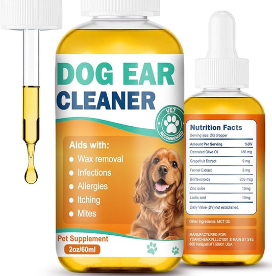 Dog Ear Cleaner and Infection Treatment,Natural Ear Drops for Dogs, Gentle Relief for Itching, Irritation, Wax Build-Up & Infections,Safe Ear Cleaning Solution for All Breeds & Ages