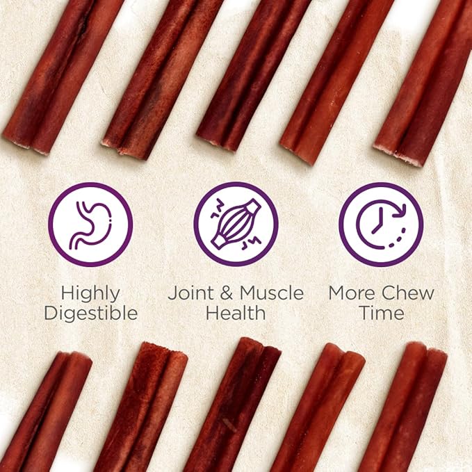Natural Farm Odor-Free Super Collagen Dog Chews (6-Inch, 25-Pack) The First Ever Real Bull Sticks Alternative: 100% Natural Angus Hide Collagen Treats - More Protein, More Chew Time for All Dogs