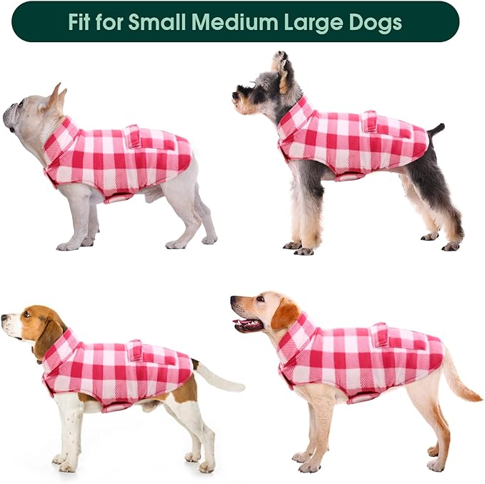 Kuoser Dog Winter Coat, Windproof Dog Fleece Jacket British Style Plaid Cold Weather Doggie Vest Coats, Reversible Cozy Warm Pet Clothes Apparel for Extra Large Size Dogs XXXL