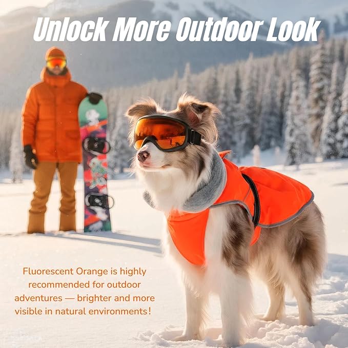 Insulated Relaxed Fit Dog Winter Jacket with Full-Body Reflective Strip, Hard Shell Pet Coat for Outdoor, Waterproof & Adjustable Coats for Large Dogs, Soft Fur Collar Clothes for Bulldog(Orange, XL)