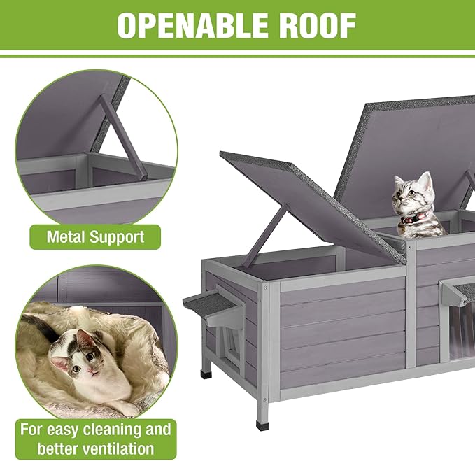 GUTINNEEN Outdoor Cat House Large Insulated Cat House Indestructible Weatherproof Feral Cat Shelter with Openable Hinged Roof, Escape Door for 1-4 Feral Barn Cats (Winter-Ready, 39.1"x18.5"x19.1")