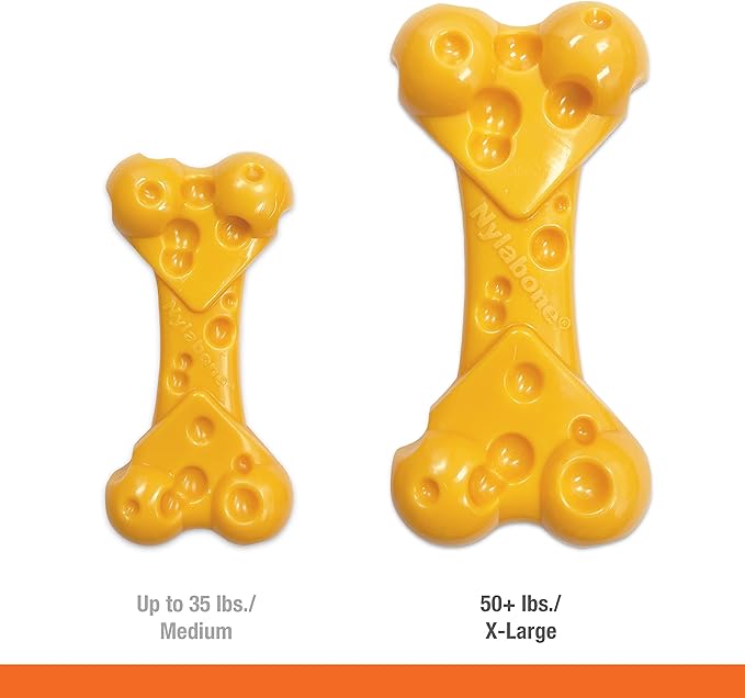 Nylabone Cheese Bone Power Chew Toy for Dogs, Cute Dog Toys for Aggressive Chewers, Cheese Flavor, X-Large Dogs - 50+ lbs, 1 Count