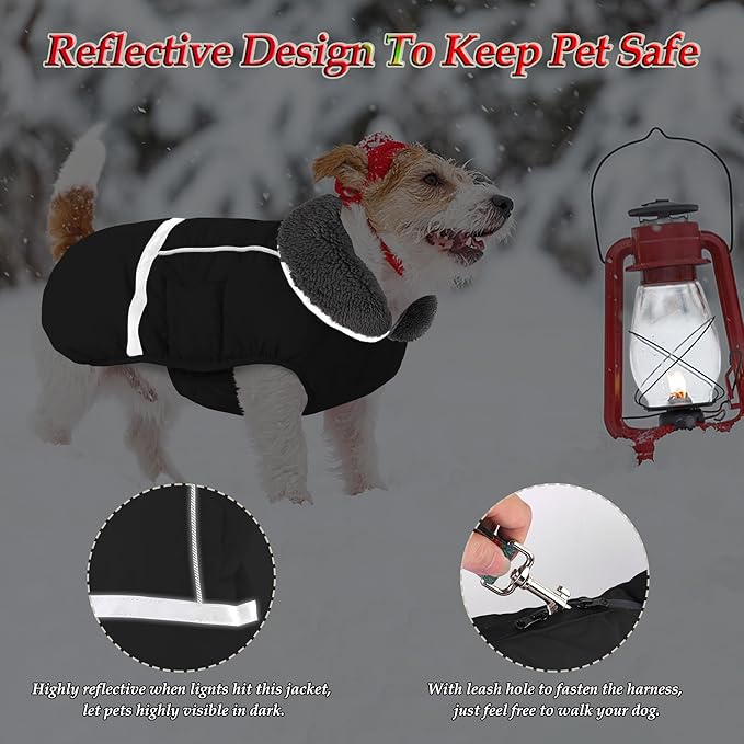 Dogcheer Warm Dog Coat, Waterproof Dog Jacket Christmas Puppy Winter Coat with Buckle, Reflective Adjustable Pet Snow Jacket Turtleneck Fleece Sweater for Small Medium Large Dogs - Black, L