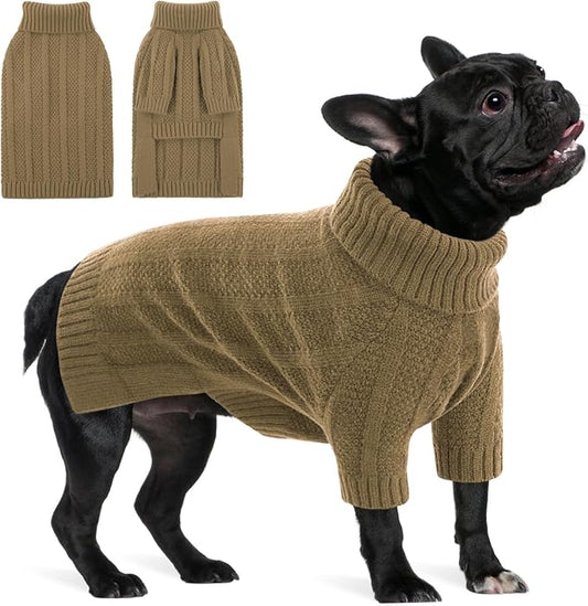 Queenmore Dog Sweaters for Medium Dogs Girls Boys,Soft Dog Sweater Christmas,Turtleneck Pullover Pet Sweaters Knitwear Outfit for Holiday,Knitted Soft Thick Warm Sweater for Bulldog,Dachshund(Camel,M)