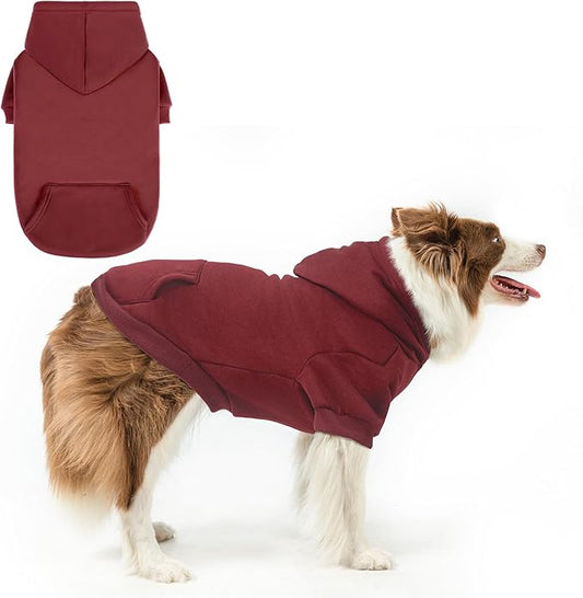SCENEREAL Dog Hoodie Sweaters for Small Medium Large Size Dogs, Fleece Dog Sweatshirt with Hat and Pocket,Soft Cold Winter All Weather Dog Clothes for S to XL Sized Dogs, Burgundy L