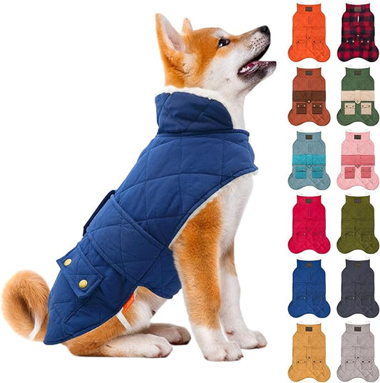 KYEESE Dog Coat Waterproof Dogs Jacket with Fleece Lined Windproof Dog Coats for Small Dogs Thick Cat Clothes with Pocket Soft Pet Sweater for Cold Weather Warm Pet Winter Puffer Coat with Leash Hole