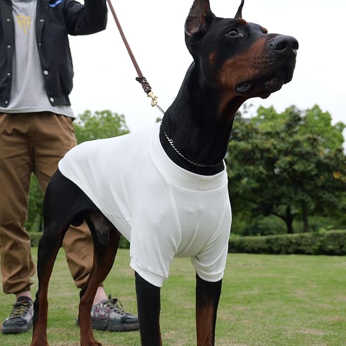 Lovelonglong Ribbed Dog T-Shirt Cotton Knitted Dog Sweaters for All Season Pet T-Shirts for Large Medium Small Dogs Off White M