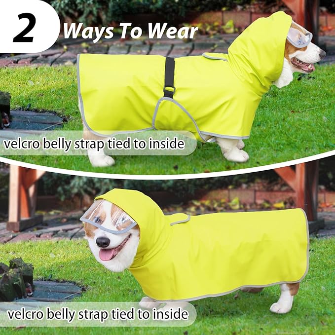 Dog Raincoat Hooded Slicker Poncho - Reflective Lightweight Pet Rain Jacket Coat,Dog Waterproof Raincoat with Adjustable Belly Strap for Small,Medium, Large Dogs (Green, Large)
