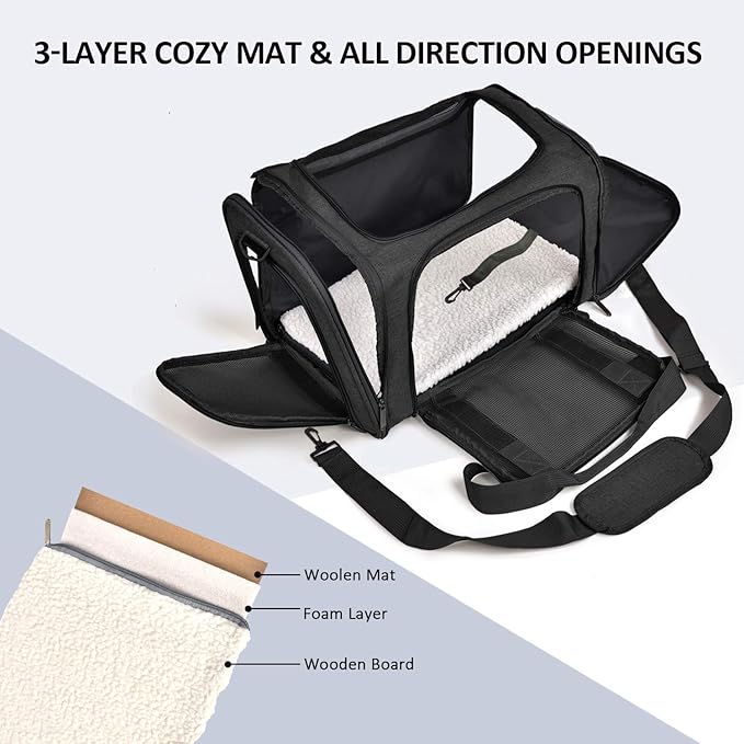 Henkelion Cat Carriers Dog Carrier Pet Carrier for Small / Medium Cats Dogs Puppies (Up To 15lbs), TSA Airline Approved Small Dog Carrier Soft Sided, Collapsible Waterproof Travel Puppy Carrier -Black