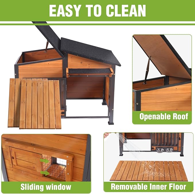 GUTINNEEN Heated Dog House Large Outdoor Insulated Dog Kennel Weatherproof Dog Shelter with Heated Pad, Insulated All-Round Thermal Liner, Chew-Proof Design for Dogs (Brown)