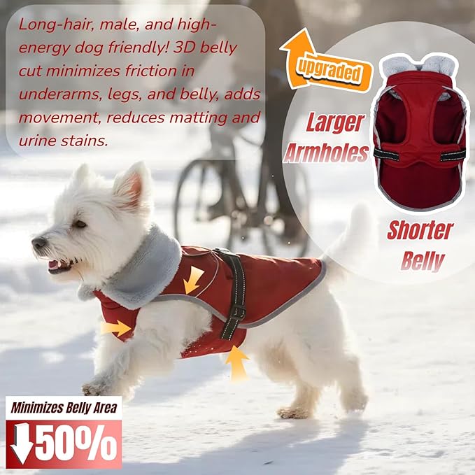 Insulated Dog Winter Jacket with 2 Layer Warmth, Hard Shell Pet Coat with Full-Body Reflective Strip, Waterproof & Thick Coats for Large Dogs with Leash Portal, Durable 3D Belly Cut Clothes(Wine, L)