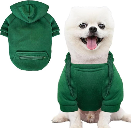 Jecikelon Pet Dog Cold Weather Coat with Pocket Winter Dog Hoodie Warm Puppy Clothes for Small Dogs Chihuahua Clothing (Green, Large)