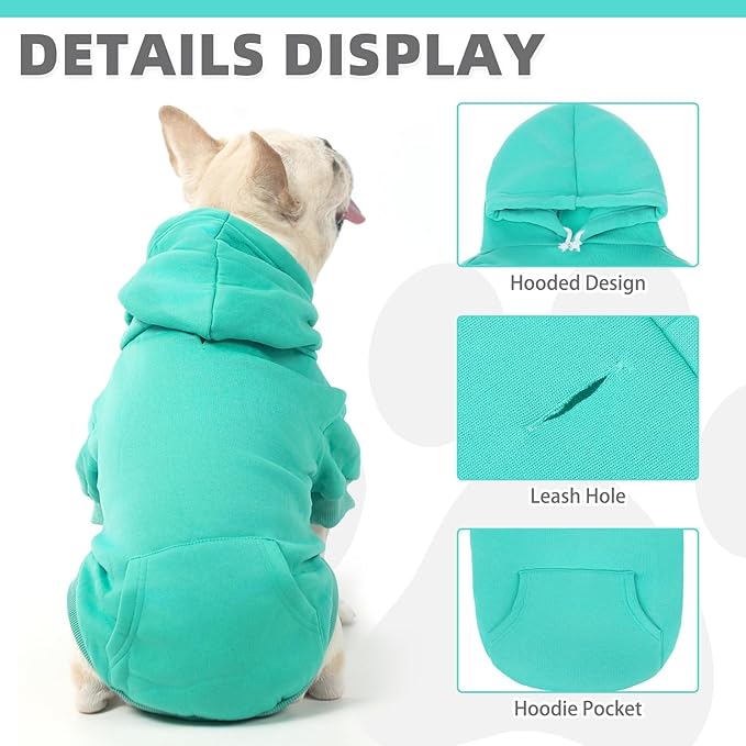 KOOLTAIL Basic Dog Hoodie - Soft & Warm Pet Hoodie Sweater with Leash Hole and Pocket, Dog Winter Coat, Cold Weather Clothes Sweatshirt for Small Medium Large Dogs Puppy Cat Boys Girls Lake Blue M