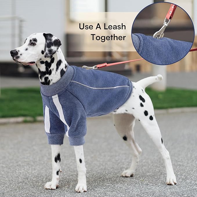 Queenmore Fleece Dog Sweater for Male Dogs, Soft Pullover Dog Sweatshirt with Leash Hole/Reflective Stripes – Cozy Winter Fleece Jacket for Small Medium Large Boy Puppy, Blue M