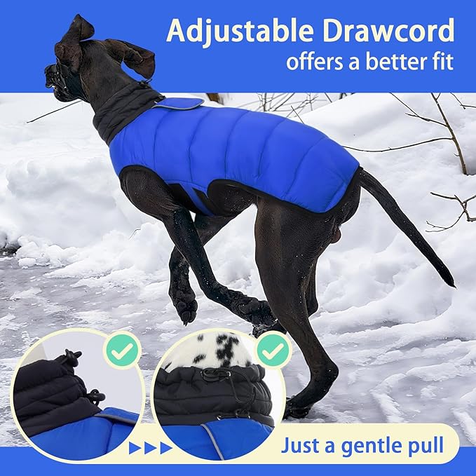 MIGOHI Lightweight Dog Coat, Windproof Dog Jacket, Puffer Jacket for Small Dogs, Padded Vest with Reflective Strips, Warm Snow Vest in Cold Weather, Easy On Hook & Loop Belly, Blue, XS