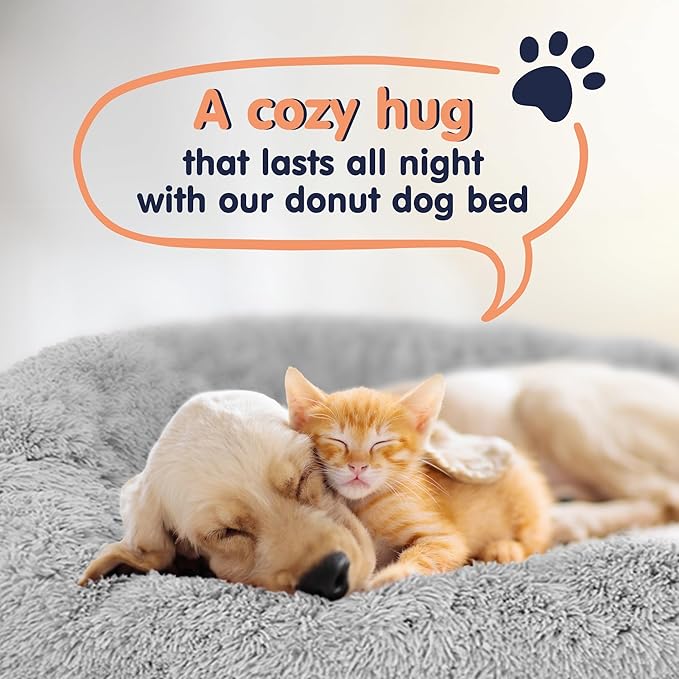 Donut Dog Bed - Premium Comfort for Anxiety Relief - Fluffy & Calming Design with Ultra-Plush Support | Cozy Round Dog Bed with Super Soft Circle Style (Size S Grey)
