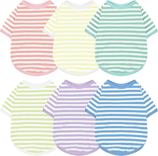 Geyoga 6 Pieces Dog Striped T-Shirt Cotton Breathable Pet Apparel Colorful Puppy Sweatshirt Clothes for Small to Medium Dogs Puppy(Gentle Color,L)