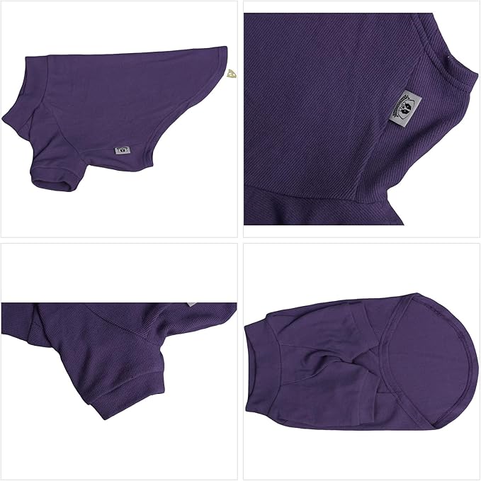 Lovelonglong Ribbed Dog T-Shirt Cotton Knitted Dog Sweaters for All Season Pet T-Shirts for Large Medium Small Dogs Purple L