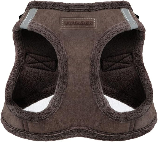 Best Pet Supplies - All Weather Mesh/Plush, Reflective, No Pull Harness for Small, Medium Dogs, Cats - Secure with Hook & Loop Fastener, Buckle, Double D-Rings - Chocolate Suede, XL