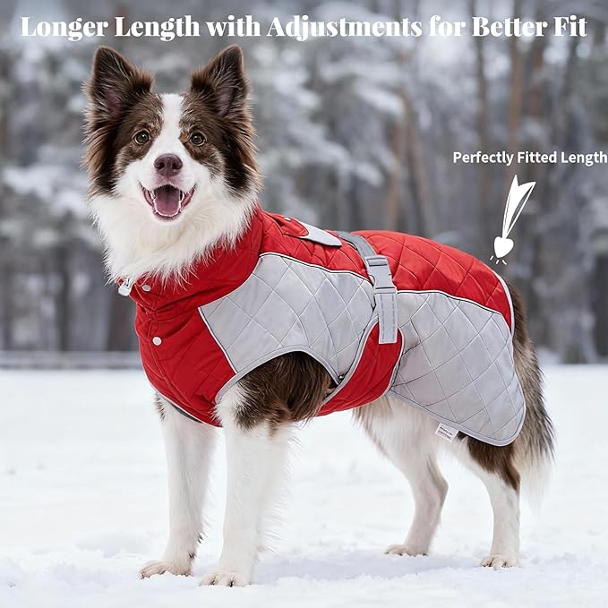 Dog Coat Dogs Winter Coat- Fleece Lined,Water-Resistant,Convertible Collar,Back Reflective Strip&Easy to Wear for Outdoor Walking Dog-Jacket(Red, XX-Large)