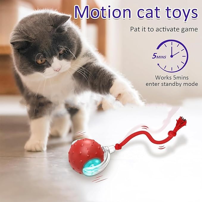 Tiny Fetch Dog Toy - Interactive Dog Toys, 360°Smart Automatic Rolling Electric Dogs Ball Toy with Birdsong, Automatic Obstacle Avoidance, Rechargeable, Boredom Relief for Dogs & Cats (Red*1 PC)